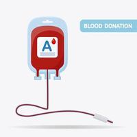 Blood bag with red drop isolated on white background. Donation, transfusion in medicine laboratory concept. Save patient life. Vector flat design