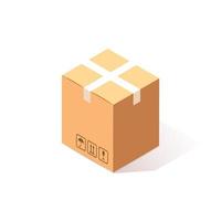 3d isometric closed carton, cardboard box isolated on white background. Transportation package in store, distibution concept. Vector cartoon design