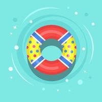 Life buoy floating in swimming pool. Beach rubber ring on water isolated on background. Lifebuoy, cute toy for children. Inflatable circle. Ship Rescue belt for saving people. Vector cartoon flat icon
