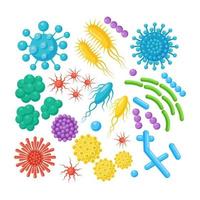 Set of bacteria, microbes, virus, germs. Disease-causing object isolated on background. Bacterial microorganisms, probiotic cells. Vector cartoon design.