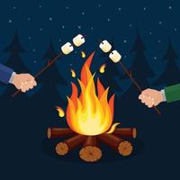 Cartoon fire flames, bonfire, campfire isolated on background. Vector flat design