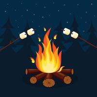 Cartoon fire flames, bonfire, campfire isolated on background. Vector flat design