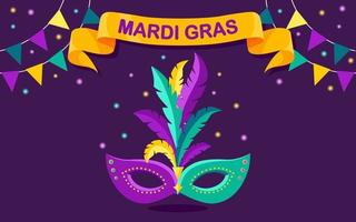 Carnival mask with feathers isolated on background. Costume accessories for parties. Mardi gras, venice festival concept. Vector cartoon design