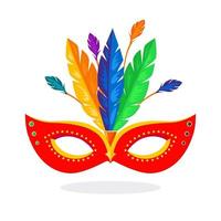 máscara de carnaval con plumas aisladas sobre fondo blanco. accesorios de disfraces para fiestas. mardi gras, concepto del festival de venecia. diseño de dibujos animados de vectores