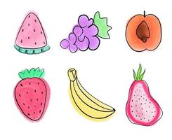 Vector light fruit line watercolor on white background. Fruity watercolor collection with stroke line in trendy style.