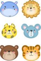 Cute hand drawn zoo animals for Kids poster. Cute bear, tiger, lion, hippopotamus, koala, leopard. Cartoon vector illustration.