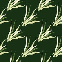 Simple seamless marine pattern with seaweeds shapes. Foliage ocean silhouettes on green dark background. vector