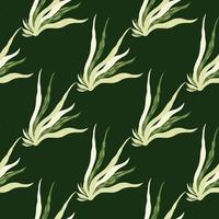 Simple seamless marine pattern with seaweeds shapes. Foliage ocean silhouettes on green dark background. vector