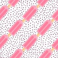 Diagonal located fruit ice seamless pattern. White dotted background and pink food elements. vector