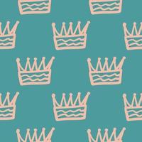 Pink contoured crown outline abstract elements seamless pattern. Turquoise background. Simple doodle print. vector