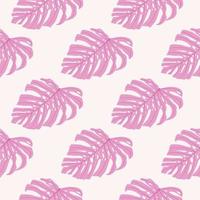Nature palm seamless pattern with pink abstract monstera leaves. Isolated print. vector