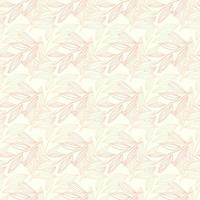 Simple seamless doodle pattern with outline foliage elements in pink rozy tones. Stylized creative hand drawn print. vector