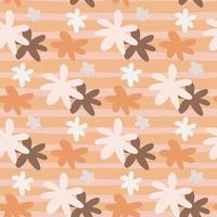 Pastel brown and beige seamless pattern with daisy flowers. Random located botanic elements on stripped background. vector