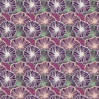 Botanic abstract seamless pattern with outline flowers. Purple, lilac and green color stylized print. vector