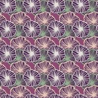 Botanic abstract seamless pattern with outline flowers. Purple, lilac and green color stylized print. vector