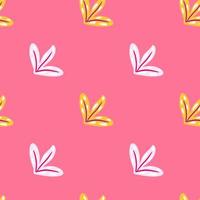Minimalistic style seamless pattern with doodle yellow and white abstract leaf print. Pink pastel background. vector