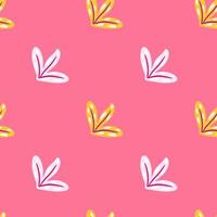 Minimalistic style seamless pattern with doodle yellow and white abstract leaf print. Pink pastel background. vector