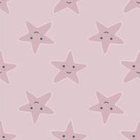 Smiling stars seamless pattern in doodle style. Character star shapes elements wallpaper. Pastel colors. vector