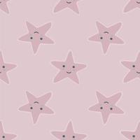 Smiling stars seamless pattern in doodle style. Character star shapes elements wallpaper. Pastel colors. vector