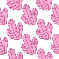 Isolated mineral seamless pattern with pink crystals ornament. White background. vector