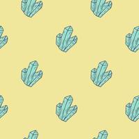 Minimalistic seamless doodle pattern with blue outline crystals. Yellow background. vector