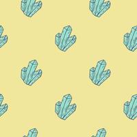 Minimalistic seamless doodle pattern with blue outline crystals. Yellow background. vector