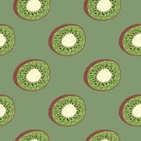 Pastel palette seamless pattern with abstract kiwi shapes. Green palette fruit organic print. vector