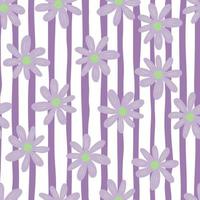 Vintage ditsy flower seamless pattern on stripe background. Cute chamomile print. Floral ornament. vector