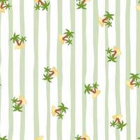 Hand drawn tropical seamless pattern with random green island and palm tree ornament. Striped background. vector