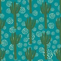 Cactus seamless pattern on green background. Cacti doodle vector illustration.