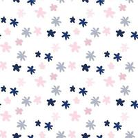 Isolated simple seamless pattern with abstract star shapes. White background with pink, blue, navy colored elements. vector