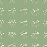 Seamless pattern with trees and mountains on green background. Geomteric endless woodland wallpaper. vector