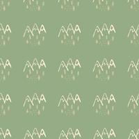 Seamless pattern with trees and mountains on green background. Geomteric endless woodland wallpaper. vector