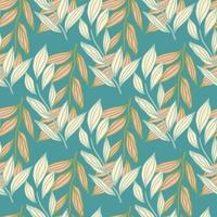 Foliage branches abstract silhouettes seamless pattern. Pastel light and orange botanic elements on blue turquoise background. vector