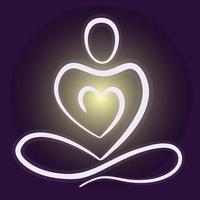 Meditating person with inside glow from heart. Abstract logo icon template. Vector illustration.
