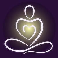 Meditating person with inside glow from heart. Abstract logo icon template. Vector illustration.