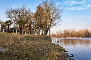 Winter panorama of the Ticino river banks, near the village of Cameri, Novara Province, Piedmont, Italy. It born in Switzerland, and is the main tributary of the Po river.