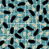 Creative hand drawn eggplants seamless pattern on stripe background. vector