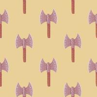 Viking ax flat silhouettes seamless doodle pattern. Ligh orange background. Scandinavian medieval ornament backdrop. vector