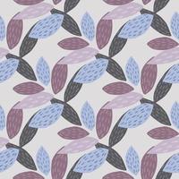 Seamless botanic pattern with leafs ornament. Purple, lilac and blue foliage. Floral light background. vector