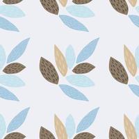 Botanic seamless pattern with ornament leafs. Light background with brown and blue elements in scandinavian style. vector