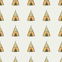 Hand drawn teepee seamless pattern on light background. Tribal wallpaper. vector