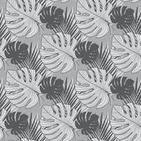 Geometric seamless pattern with monochrome tropical leaves. Exotic botanical leaf wallpaper. vector