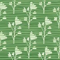 Seamless botanic pattern with flowers. Green background with strips. Simple design. vector