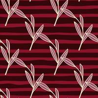 Scrapbook floral seamless pattern with pink outline leaves branches silhouettes. Maroon background. vector