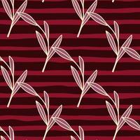 Scrapbook floral seamless pattern with pink outline leaves branches silhouettes. Maroon background. vector