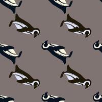 Minimalistic style seamless pattern with wild animals penguin print. Grey background. Doodle print. vector