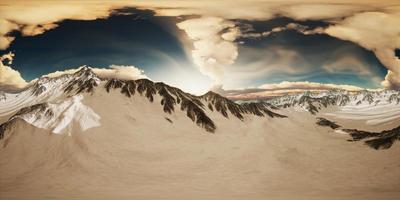 VR 360 Rays of Sunset on the Tops of the Mountains photo