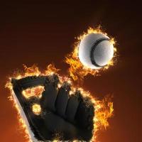 Baseball and mitt in fire photo