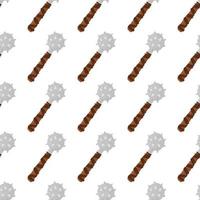 Seamless isolated pattern with simple mace ornament. Heavy weapon with spikes print on white background. vector